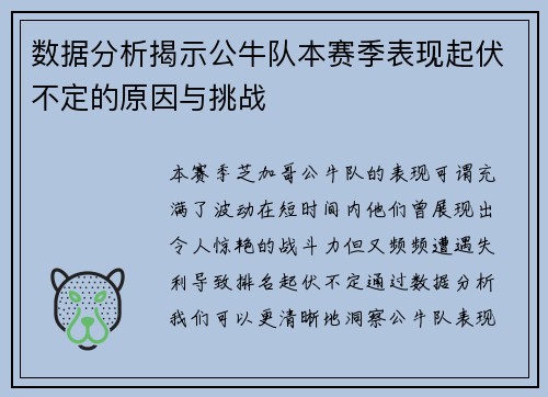 数据分析揭示公牛队本赛季表现起伏不定的原因与挑战